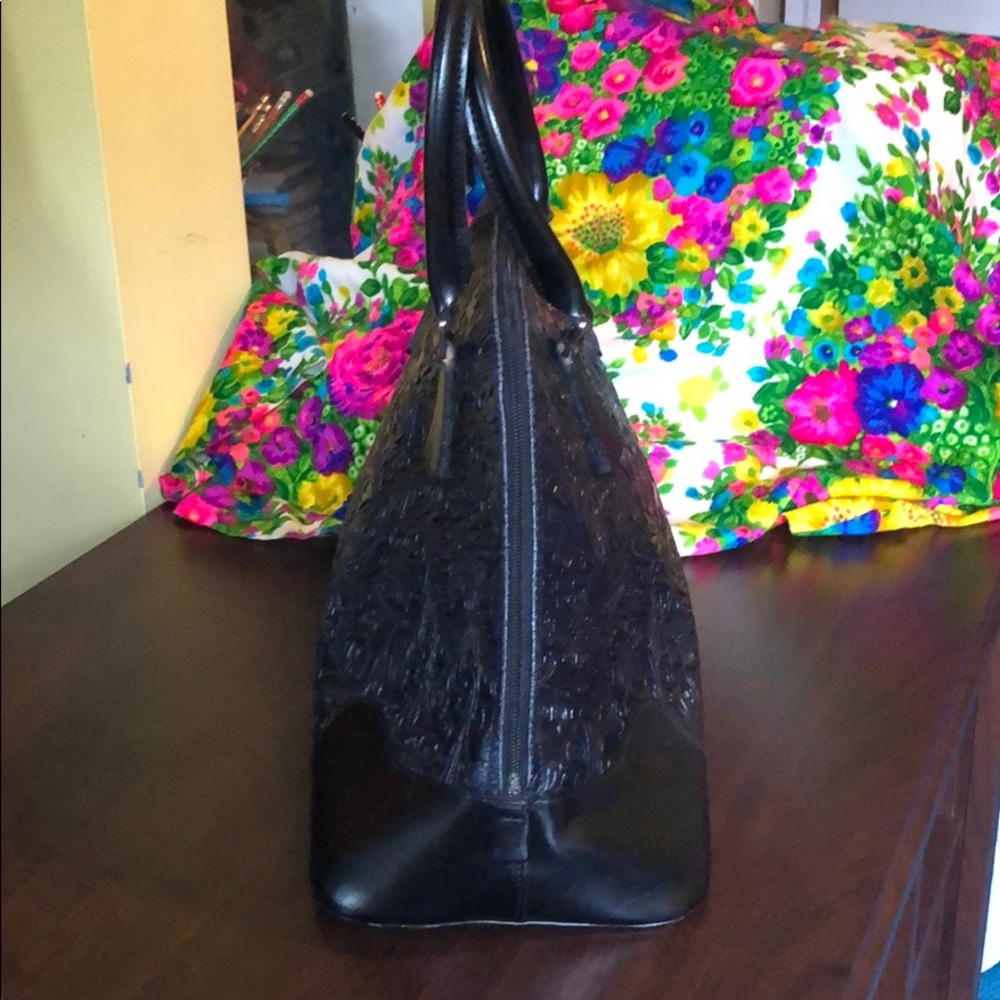 Tiffany & Fred Black Embossed Leather Bowler Bag Gem